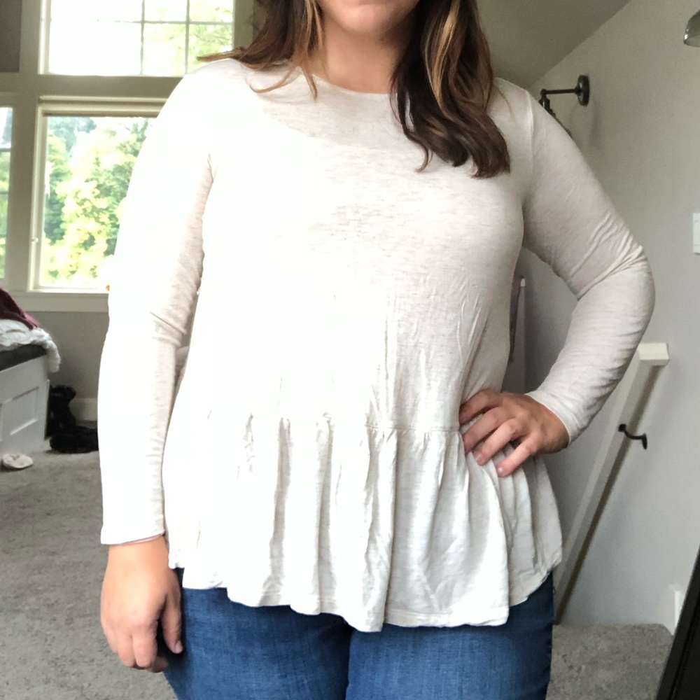 Cream Peplum Long Sleeve Shirt